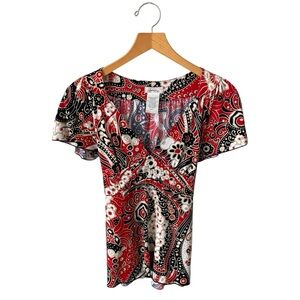 Y2K Babydoll Tie Waist Top Sz L Black Red Fairy Grunge Artsy Hippie Whimsygoth